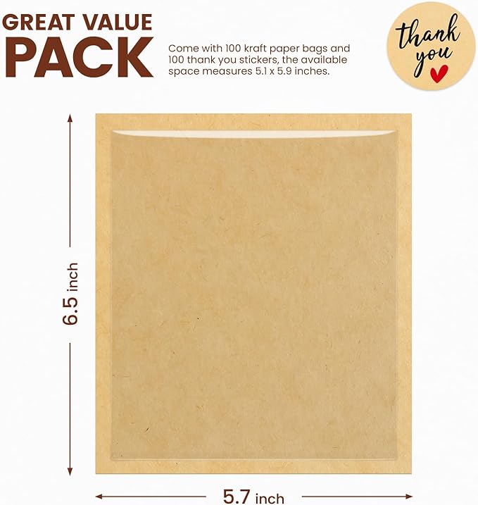 100 Pack Cookie Packaging Bags with Seal, 5.7x6.5 Inch Heat Sealable Paper Cookie Sleeves, Grease Resistant To Go Bakery Bags with Window for Bake Sale Brownie, Treat, Donut, Cake Slice, Scone