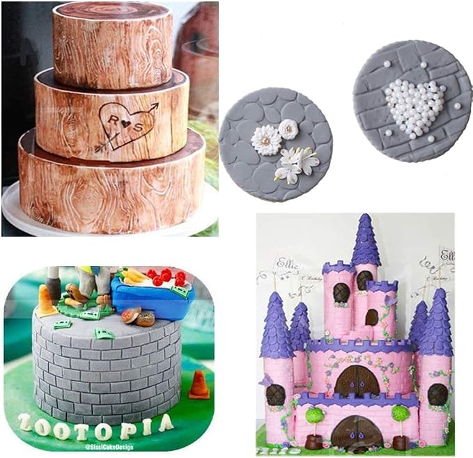 JOERSH 6 Pack Fondant Texture Mats Wood Grain Brick Castle Wall Cobblestone Texture Design Mold Fondant Molds for Clay, Chocolate, Fondant Cake Embossed Impression Sheets