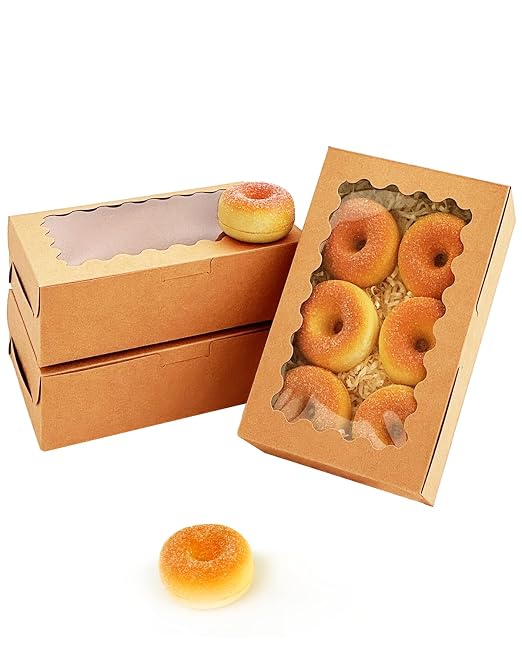 qiqee 9x6x2.5 Inch Brown Cookie Box with Window 15Pcs Pastry Macaron Bakery Box For Packaging