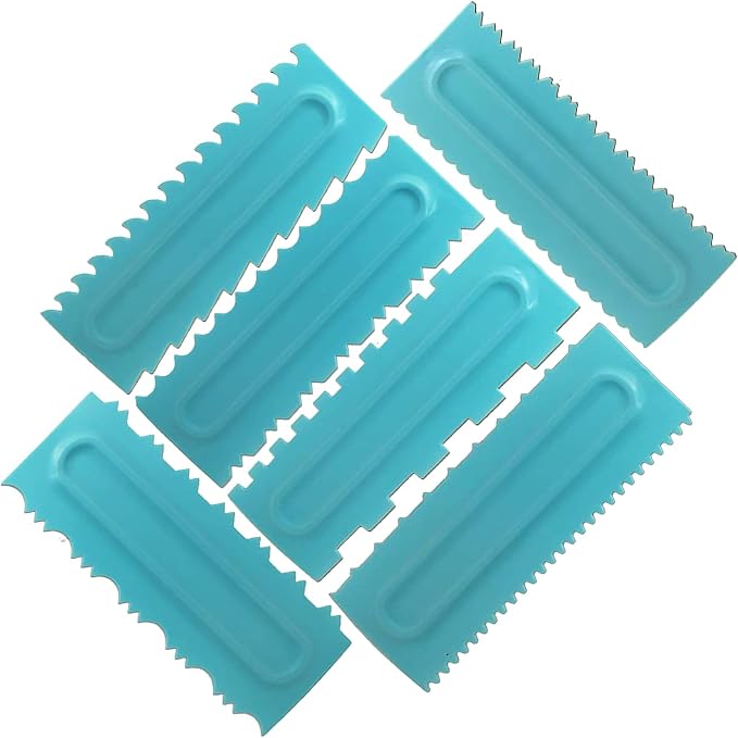 Cake Scraper Polisher Set of 6 Pack Decorating Comb and Icing Smoother Mousse Butter Cream Cake Edge Tools, Plastic Sawtooth 12 Design Textures-Blue