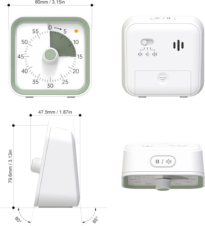 Visual Timer for Kids with Pause Function, 60 Minute Countdown Timer for Kids Desk Study, Teaching, Kitchen Cooking, Office Meetings, Time Management for ADHD (White)