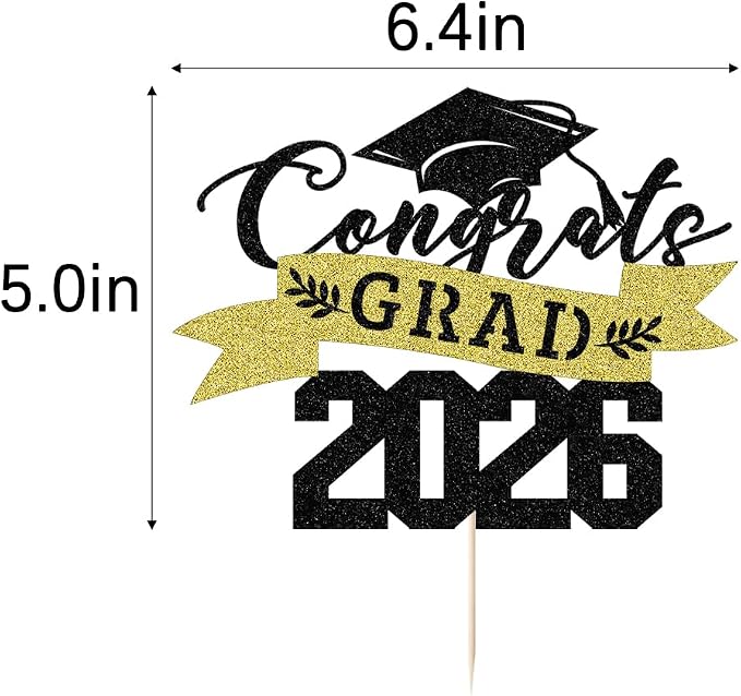 Glitter Graduation 2026 Cake Topper,Congrats Grad Cake Decor - 2026 High School/College/Senior Graduation Party Decorations Supplies