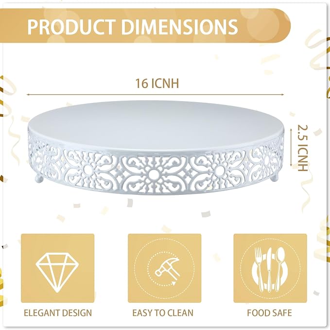 Wenqik 16 Inch Cake Stand Round Metal Cupcake Dessert Wedding Cake Stand Cookies Display Holder Fruit Food Serving Tray for Table Wedding Birthday Anniversary Party Decor (White)