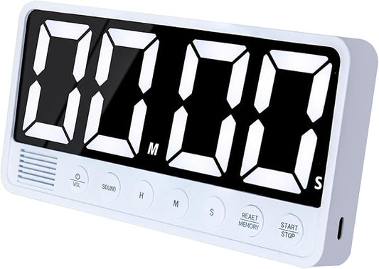 Digital Kitchen Timer - 7.1” Extra Large Display LED Magnetic Rechargeable Countdown/Up Timer, with 6 Alarms 4 Levels Volume Memory Function for Cooking, Classroom, Office, Home Gym (White)