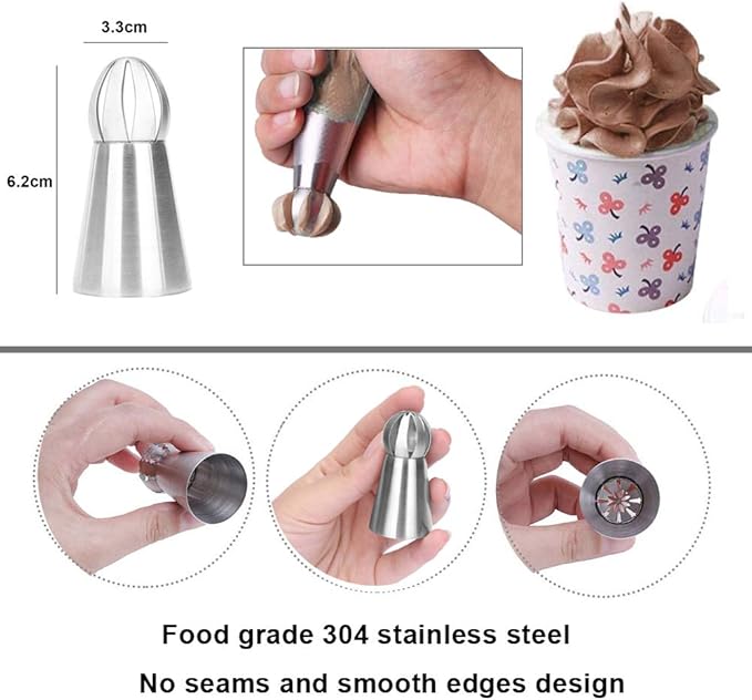 Russian Piping Tips 8 PCS, Youthful Stainless Steel Russian Piping Ball Tips Flower Frosting Icing Piping Nozzles Set Cake Decorating Tips Kit for DIY Baking Cake Decorating Supplies Kit (8 PCS)