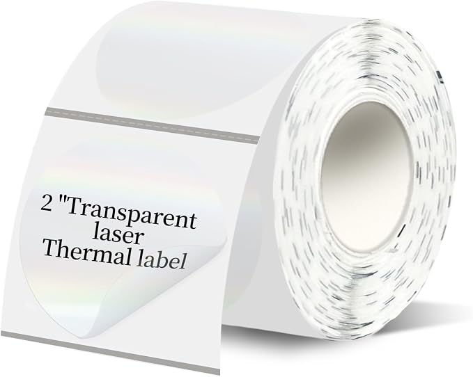 2''Transparent Laser Thermal Label,Round Self-Adhesive Direct Thermal Label,Thermal Stickers for DIY Logo Design,Name Tag (300/Roll
