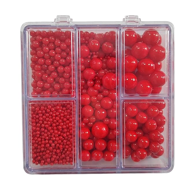 Red Pearl Sprinkles for Cake Decorating, 4 Sizes Mix Size Sugar Pearls for Cupcake Topper, Ice Cream, Donuts, Baking Decoratings (2mm, 4mm, 7mm, 10mm)
