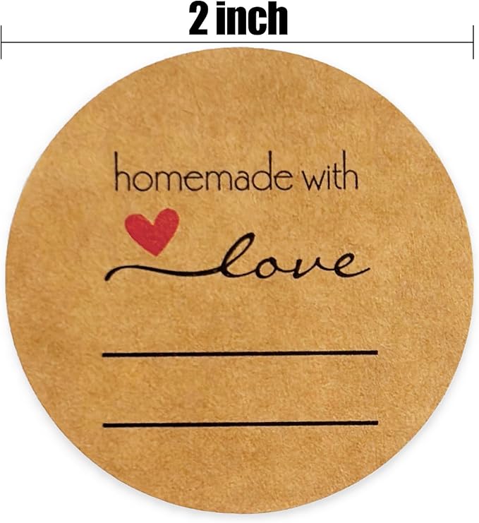 2'' Homemade with Love Stickers, 500 Pcs Canning Labels for Mason Jar with Lines for Writing, Kraft Jam and Jelly Jar Labels for Containers