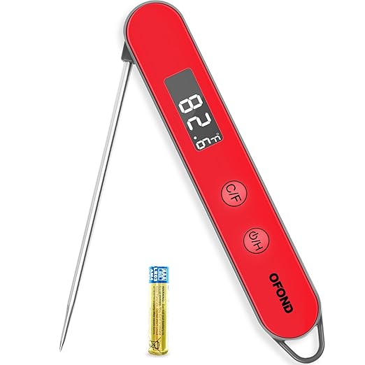 Instand Read Thermometer for Cooking, Digital Meat Thermometer Magnetic One AAA Battery, Folding Food Temp for Grill, BBQ, Steak, Candy, Large Screen, Pocket Kitchen Utensils & Gadgets (Red)