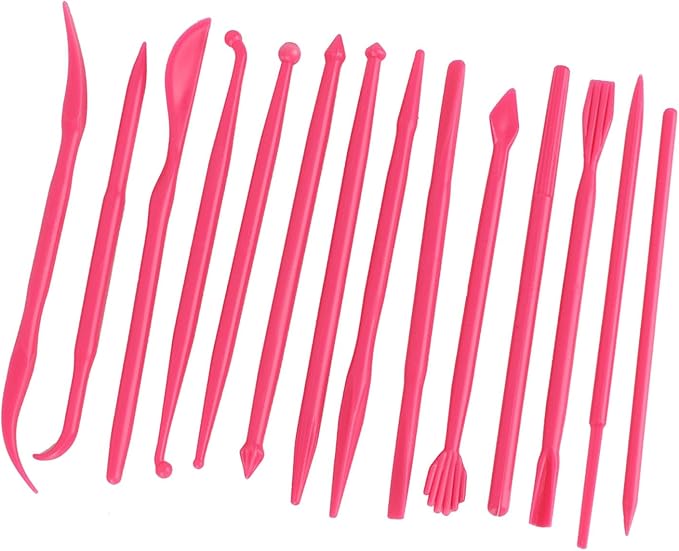 Saluaqui Modeling Tools for Plastic Kits Clay Scu 14Pcs DIY Plastic Clay Sculpting Set Modeling Tools for Pottery and Fondant Ergonomic Handle and Portable Design (Rose Red)