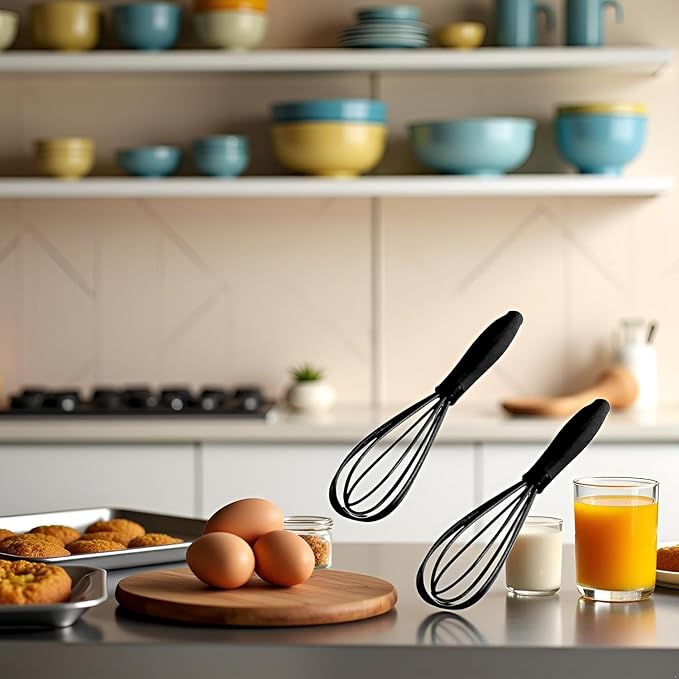 2Pcs Black Mini Silicone Whisk, 6.7inch Non-Scratch Non-Stick, Milk & Egg Beater Blender, Hand Egg Mixer, Kitchen Tool for Cooking, Baking, Mixing, Stirring, Kitchen Utensils