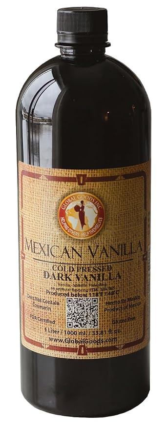 Pure Dark Mexican Vanilla Extract Gluten-Free Vanilla for Baking, Cakes, Cookies, Desserts, Coffee & Beverages (1 Liter / 33.81 fl oz) – Natural, No Coumarin, Bold Flavor