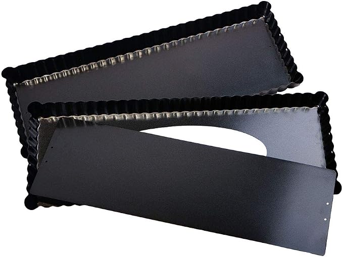 Webake 14 Inch Heavy Gauge Carbon Steel Non-stick Rectangular Tart Pan with Removable Bottom Quiche Baking Pan (Pack of 2)