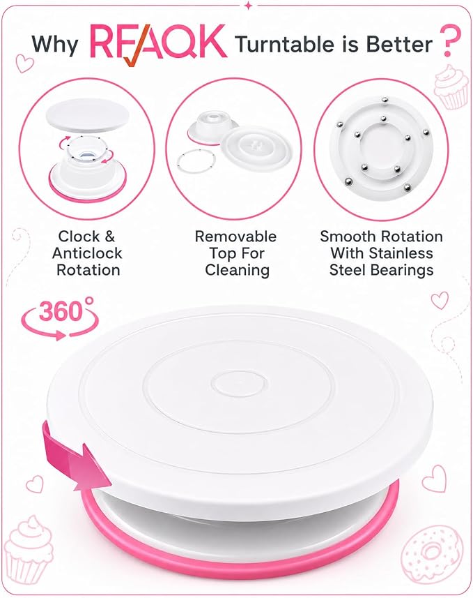 RFAQK 200PCs Cake Decorating Kit with Cake Turntable & Leveler, Baking Supplies Gift Includes 110+1 Piping Bags,55 Icing Tips,2 Frosting Spatulas, Adjustable Scraper, Complete Video Course & much more