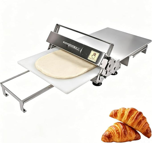 15.5" Folding Dough Sheeter, Stainless Steel Manual Dough Roller | 55 Adjustable Thicknesses, Includes Sheeter Board, Commercial Grade, For Pizza, Croissants and Puff Pastry