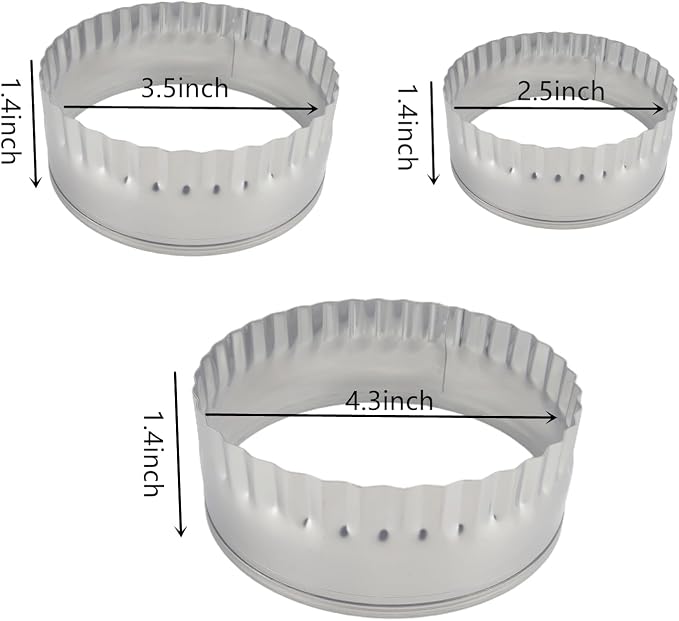 3Pcs Round Biscut Cookie Cutters with Fluted Edge, 4.3" 3.5" 2.5" Assorted Size Stainless Steel Metal Circle Pastry Cutter, Donut Cutter Ring Molds for Baking