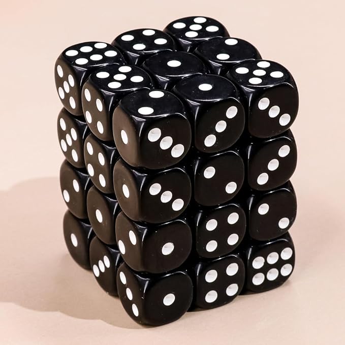 36 of Pack 12MM 6 Sided MINI Dice Set,Solid Black Game Dice Set, 6 Sided Standard Colored Dices for Tenzi, Bunco or Teaching Math,with Portable Plastic Box(Black)