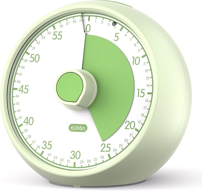 Visual Timer for Kids 60-Minute Countdown Timer with Optional Alarm, Focus Tool for ADHD & Autism, Time Management for Homework, Chores, Office, Kitchen, Teaching & Study Routines (Light Green)