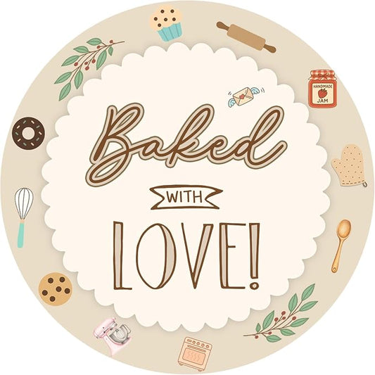 Baked with Love Stickers 120Pcs, 2 Inch Round Baking Labels for Homemade Goods, Bakery Packaging, Cookie Bags, Thank You Gifts, Small Business Packaging & Party Favors (Baked with Love)