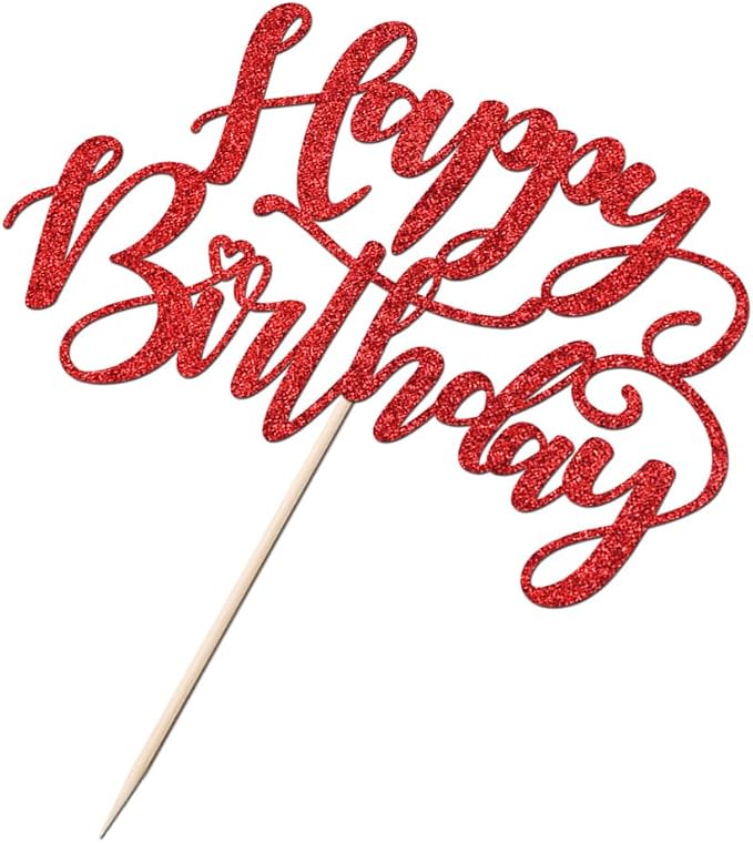 Handmade Glitter Happy Birthday Cake Topper,Birthday Party Cake Decorations, Anniversary/Birthday Party Decoration Supplies (Red)