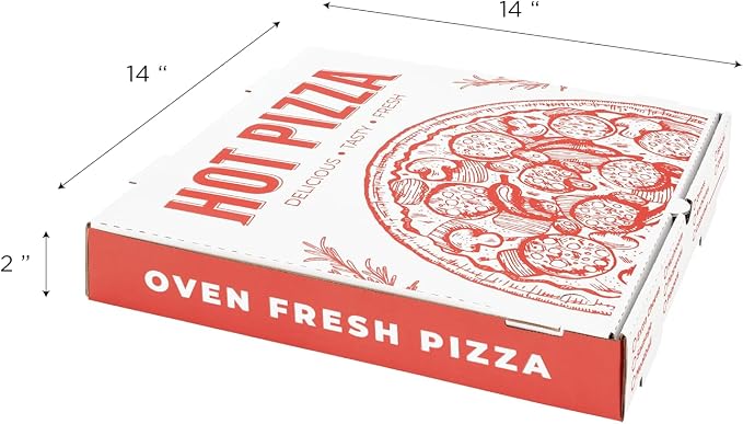 Karat Pizza Boxes 14" x 14" [50 Pack] Classic Red Print Grease-Resistant Corrugated Pizza Box, Ventilated & Convertible to Plate, Perfect for Personal & Pizzas