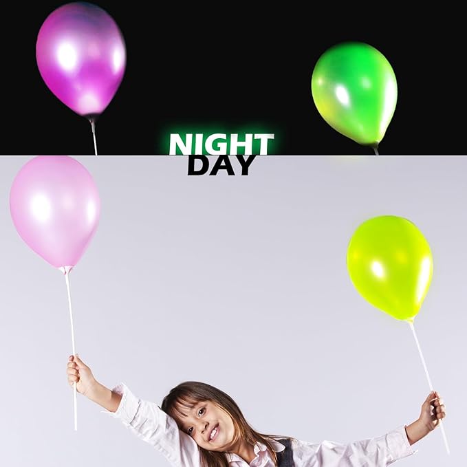 GIFTEXPRESS 50Pcs 12" Light Up Balloons - 50 Multicolor Latex Balloons with 50 LED Lights - 48 hours Super Bright Glow in Dark Balloons for Neon Party and Birthday Decoration New Year Countdown Party