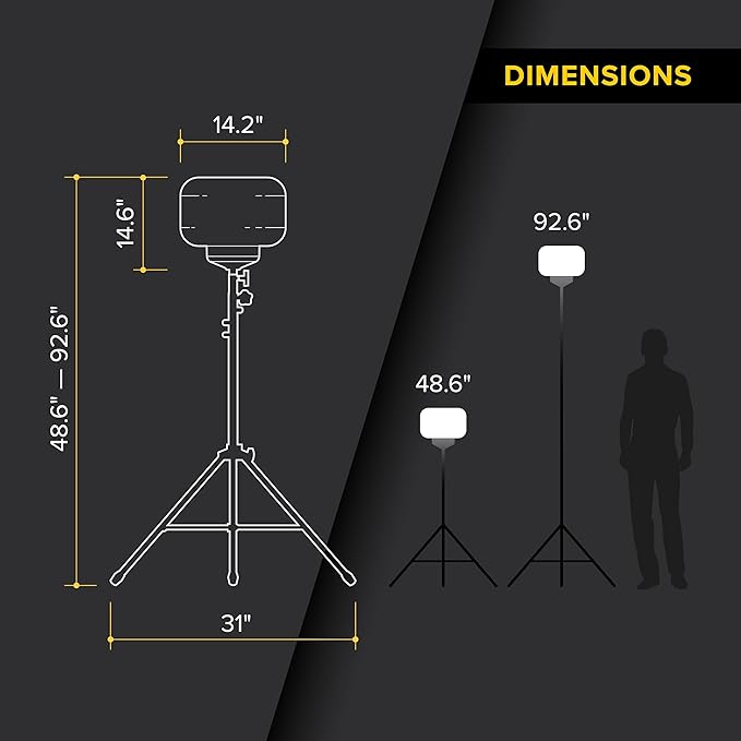 SeeDevil 60 Watt LED Balloon Light Kit, 120 Volt, 7,800 Lumen, 3000K - 5000K, Color Temperature Changing, 6.5 Ft Tripod, Glare Free Indoor/Outdoor Area Light, Remote/APP Dimmable