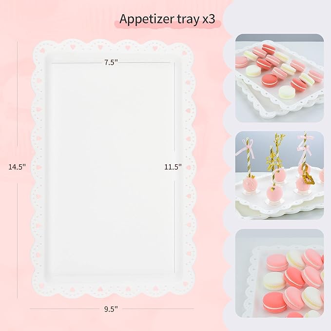 NWK 5 Piece Cake Stand Set with 2 x Large 3-Tier Cupcake Stands, 3 x Appetizer Trays, for Wedding Birthday Baby Shower Tea Party Decorations (White)