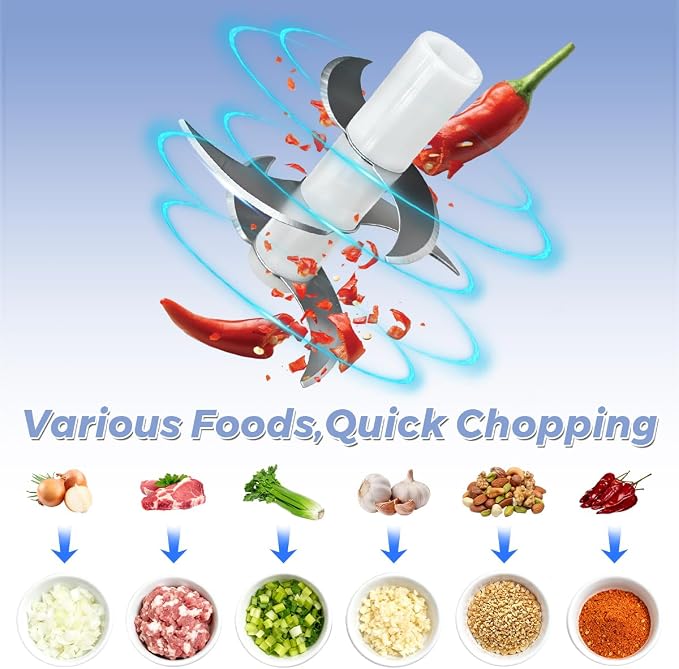 Tiiyee Electric Garlic Chopper, 350ML Mini Portable Mincer Masher 6 Blade | Veggie Blender to Vegetable Grinder Food Processor Stainless Steel for Nuts Chili Onion Ginger Spices Salad Graters