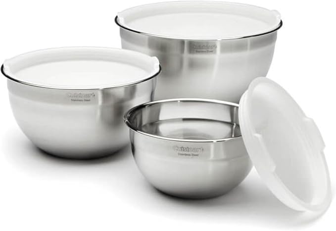 Cuisinart Mixing Bowl Set, Stainless Steel, 3‑Piece Nesting Bowls for Baking, Cooking & Food Prep, CTG-00-SMB