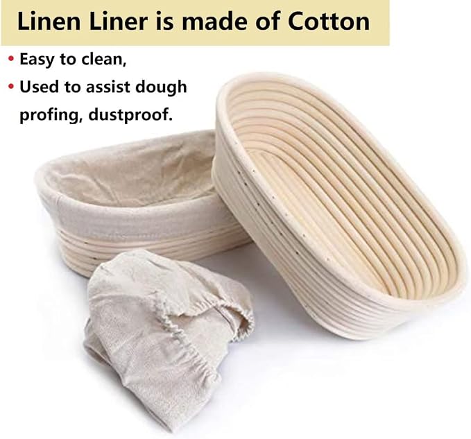 13 Inch Oval Banneton Bread Proofing Baskets, Sourdough Proofing Basket | Handmade Rattan Baskets and Liners ,Bread Baking Bowl, for Professional & Home Bakers Baking, 2 Pack