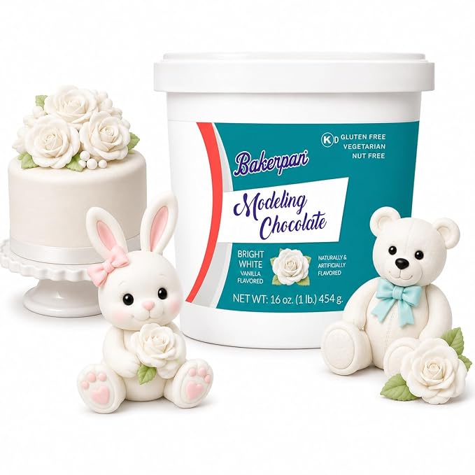 Bakerpan Bright White Modeling Chocolate for Cake Decorating, 1 Pound - Sculpt Cakes, Model Figurines & Cake Toppers - Firm Yet Pliable Molding Chocolate - Gluten Free, Nut Free, Kosher (Made in USA)
