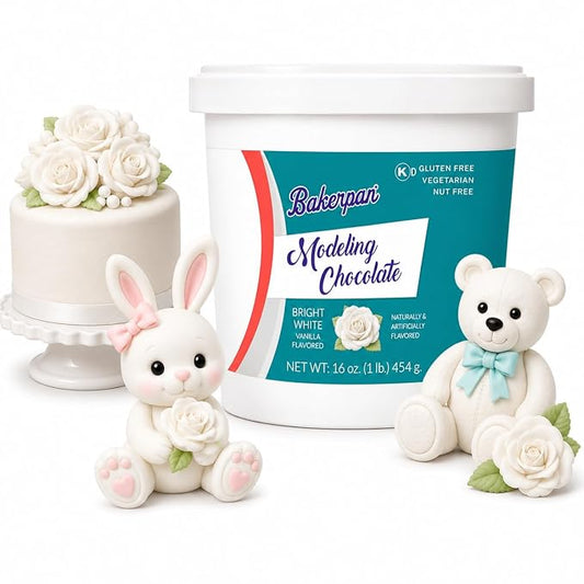 Bakerpan Bright White Modeling Chocolate for Cake Decorating, 1 Pound - Sculpt Cakes, Model Figurines & Cake Toppers - Firm Yet Pliable Molding Chocolate - Gluten Free, Nut Free, Kosher (Made in USA)