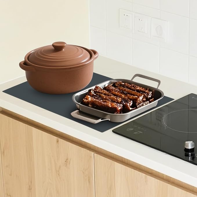 Silicone Heat Resistant Mats for Countertop, 2MM Extra Thick Mat for Kitchen Counter, Suitable for Airfryer, Microwave, Coffee Maker, Non Slip Hot Pad, Waterproof (Gray, 18.9 * 14.57)