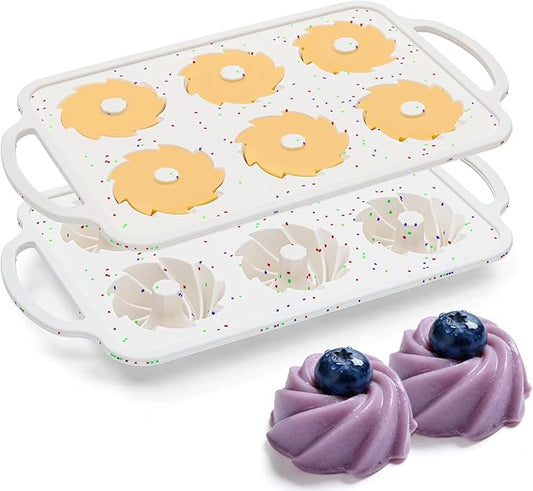 FUNBAKY Mini Swirl Cake Pan with Metal Reinforced Frame, 2Pcs Silicone 6-Cavity Mini Flan Molds, Nonstick Fluted Cake Pan for Cupcake, Brownie, Donuts, Jello