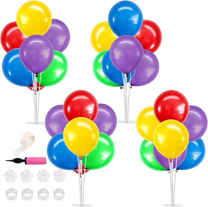 TONIFUL 4 Set Colorful Centerpieces for Table,Balloon Stand Kit for Kid Party Decor,Birthday Decorations Anniversary Baby Shower Fiesta Mexican Party