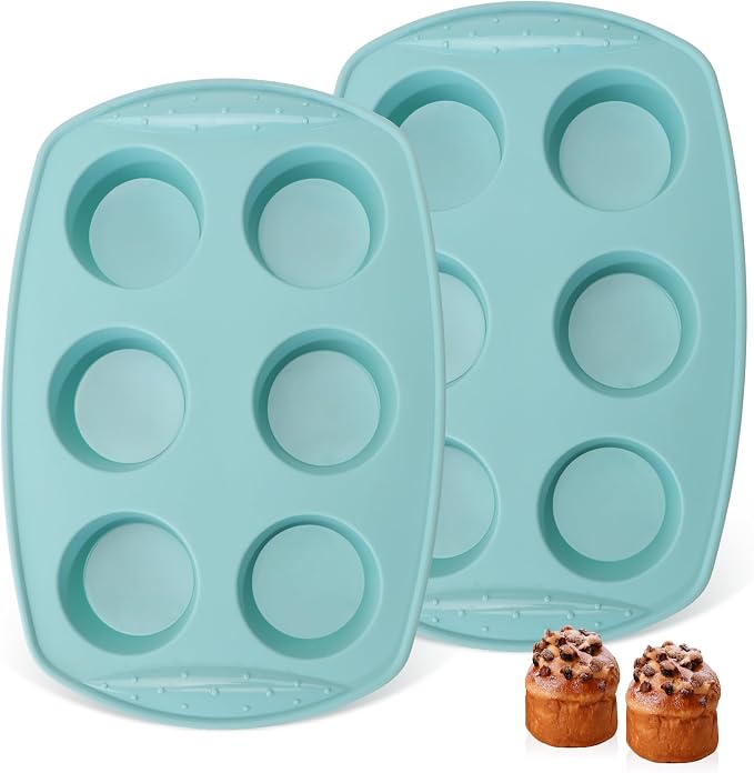6-Cavity Silicone Muffin Pan, Circular Shape Non-Stick Baking Mold for Cupcakes, Egg Tarts, Fruit Pies, Brownies, Oven & Dishwasher Safe (-104°F to +446°F), BPA-Free Flexible Bakeware - Nordic Blue