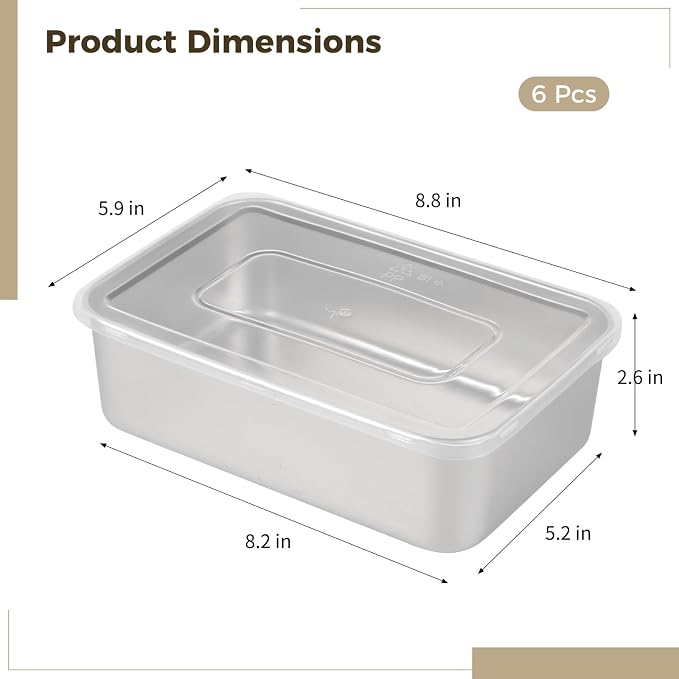 Homaisson 6 Pcs Stainless Steel Loaf Pan, Bread Baking Pans with Lids, Rectangle Cake Meatloaf Molds, Food Serving Pans, Ideal for Baking and Storage