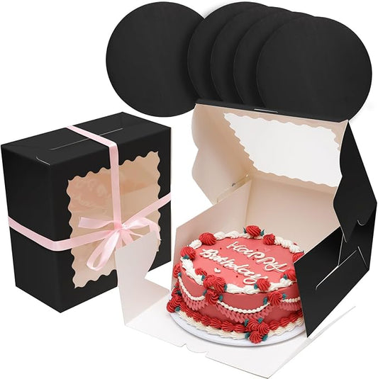 Bakepacker 36pcs 8x8x5 Inches Cake Boxes with Window 18-Packs Black 8 Inch Bakery Boxes (18 Cake Boxes +18 Cake Boards Included)