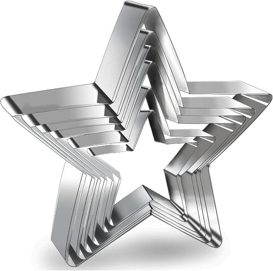 6 Pieces Star Cookie Cutters Set - Stainless Steel Five-Pointed Shaped Cutter, Biscuit Molds, Fondant Cake Cheese Cutter, Pastry Mold Bakeware Tools - Christmas Gifts (Assorted Sizes)