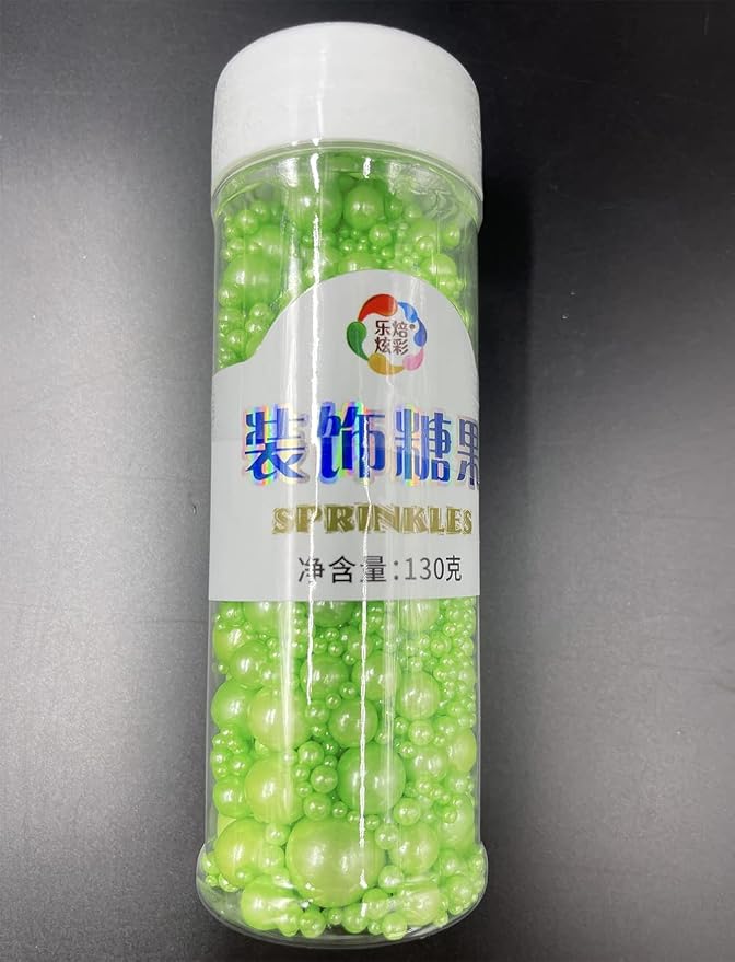 Christmas Sprinkles Edible Green Pearls Sugar Candy Cupcake Cake Topper 130g/ 4.6oz, Decorative Glitter Sprinkle Mix for Baking, Cake and Cookie Decorating