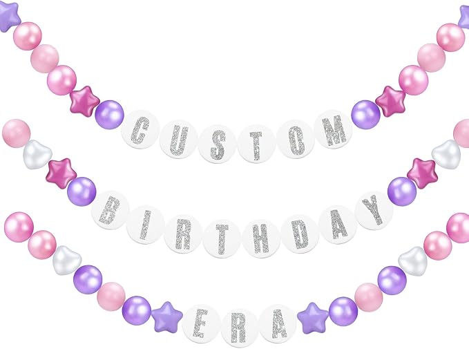 Simgoing 103 Pcs DIY Giant Friendship Bracelet Lei Kit Extra Large Beads Garland Jumbo Birthday Friendship Banner Kit Famous Singer Customizable Party Decor for Classroom(Pearlescent Color)