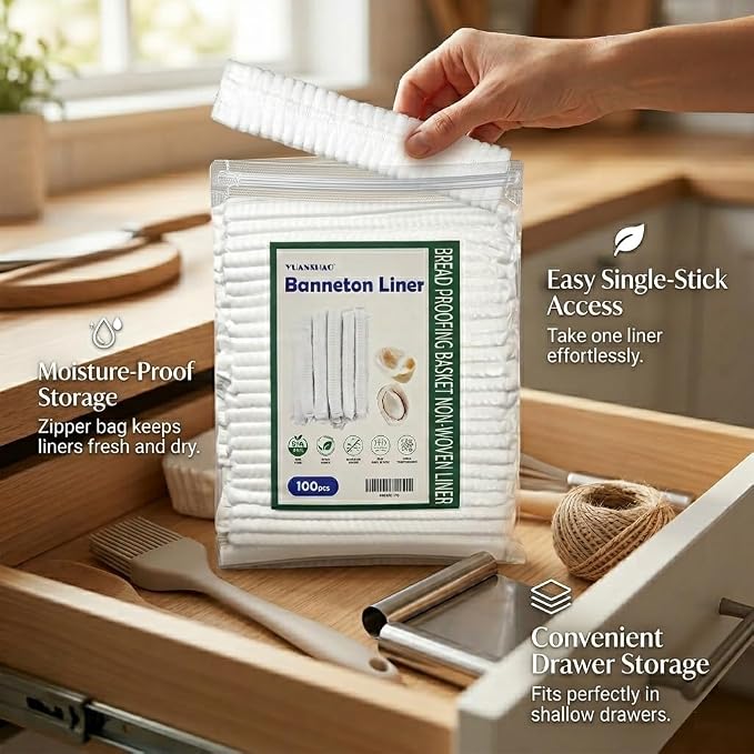 50 Pcs Banneton Liner,Banneton Bread Proofing Basket Non Woven Liners Non-Stick Dough,Bread Proofing Cover,Elastic Banneton Basket Liner for Prevents Dough from Sticking to Basket