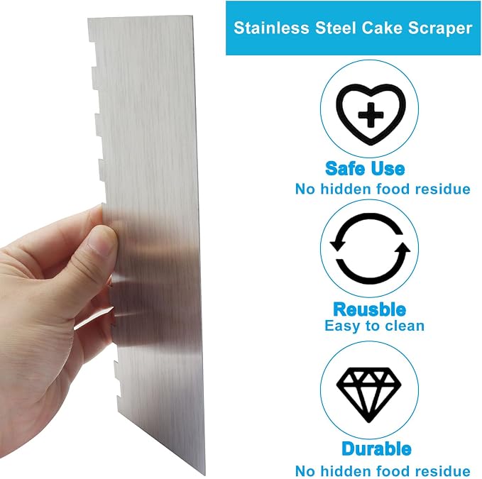 8.7 Inch Stainless Steel Cake Scraper, Sided Patterned Edge Stripe Edge Smoother Scraper Cake Decorating for Mousse Butter Cream (Style 1)
