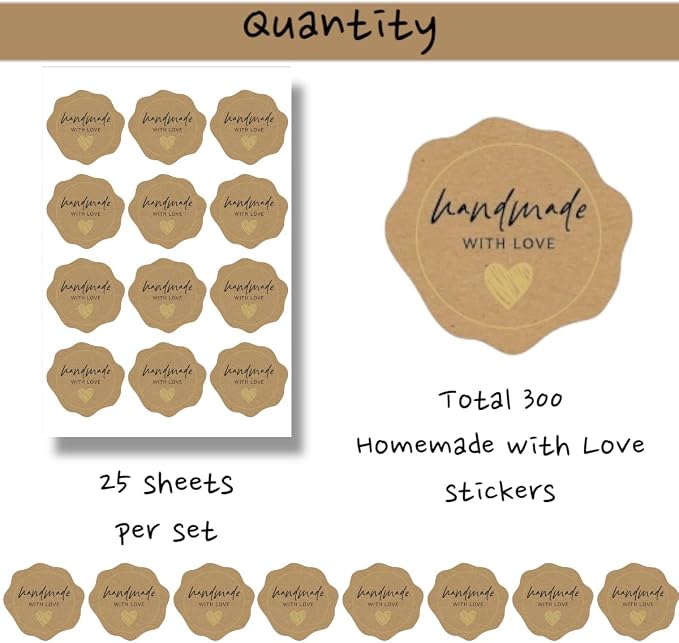 300 Made with Love Stickers1.75 with Gold Foil - for Small Business Owners, Handmade Goods, Bakery, Cookies, Cake Boxes, Bread, Chocolate Boxes, and Other Home Goods