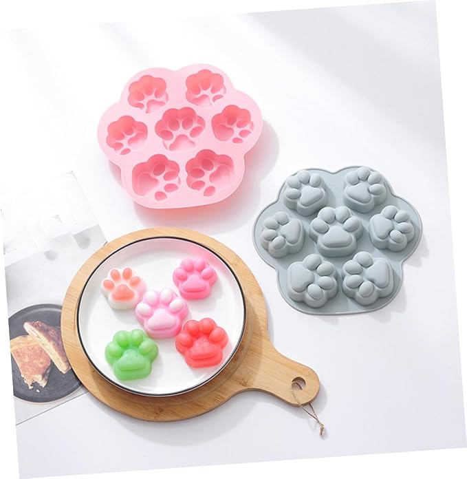 STOBAZA 2Pcs Non-stick Silicone Cat Paw Baking Molds Kit Pink Blue for DIY Cookies Chocolate Fondant Wear-resistant Household Silicone Mold for Cake Decorating and Craft Modeling