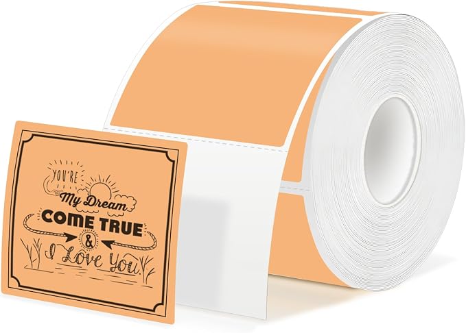 500 Labels/Roll 2" x 2" Apricot Thermal Labels, Self-Adhesive Square Sticker for Candle, Soap, Mason Jar, Gift Tag, Small Business