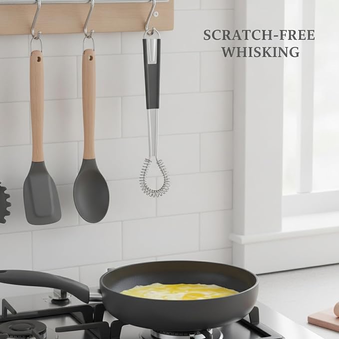 Silicone Coated Whisk, 13 Inch Stainless Steel Mixing Tool for Non-Stick Cookware, Eggs and Sauces (1 PC)