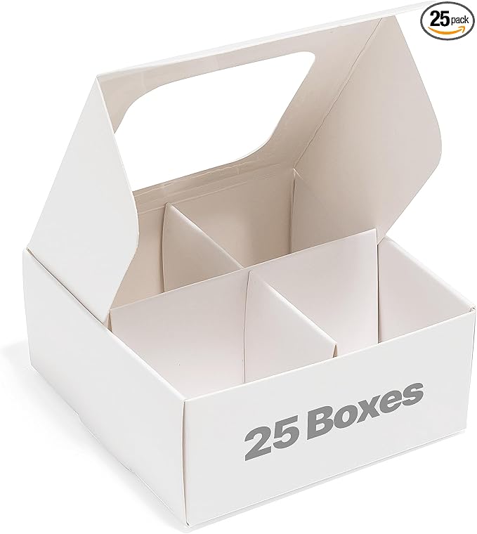 25 pcs White Mini Truffle Box for 4 Treats with Windows and Dividers, Bakery Boxes, 3.5 x 3.5 x 1.57 Inches VERY SMALL Baking Boxes, Square Truffles Box for Gift Giving