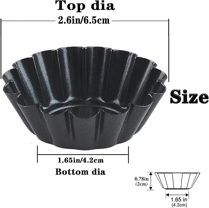 Egg Tart Molds 12PCS Tart Pan 2.6inch, Mini Carbon Steel Non Stick Tart Pans, Tart Molds For Baking (2.6 inch)